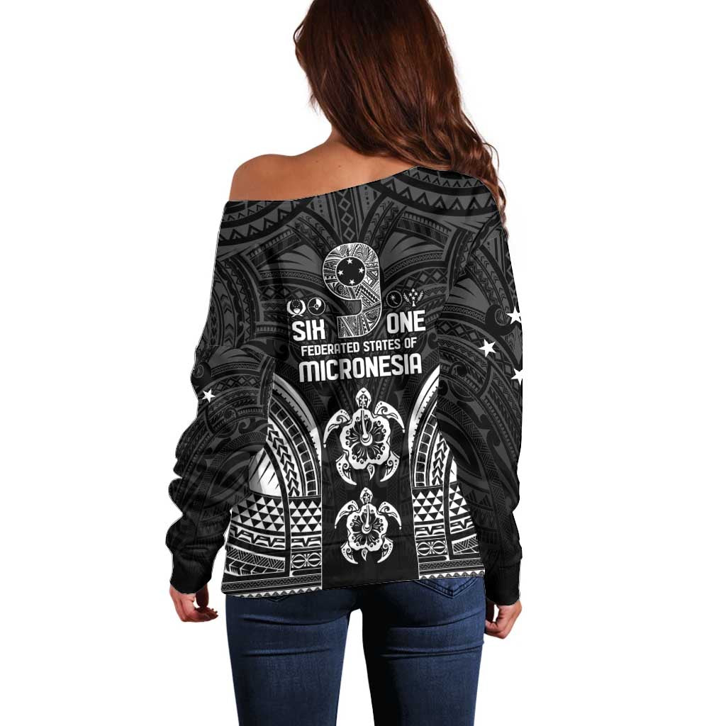 FSM Micronesia Six 9 One Off Shoulder Sweater Polynesian Tribal Pattern