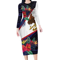 American Samoa Flag Day Since 1900 Family Matching Long Sleeve Bodycon Dress and Hawaiian Shirt Samoa Muamua Le Atua Tropical Flowers LT9 Mom's Dress Blue - Polynesian Pride