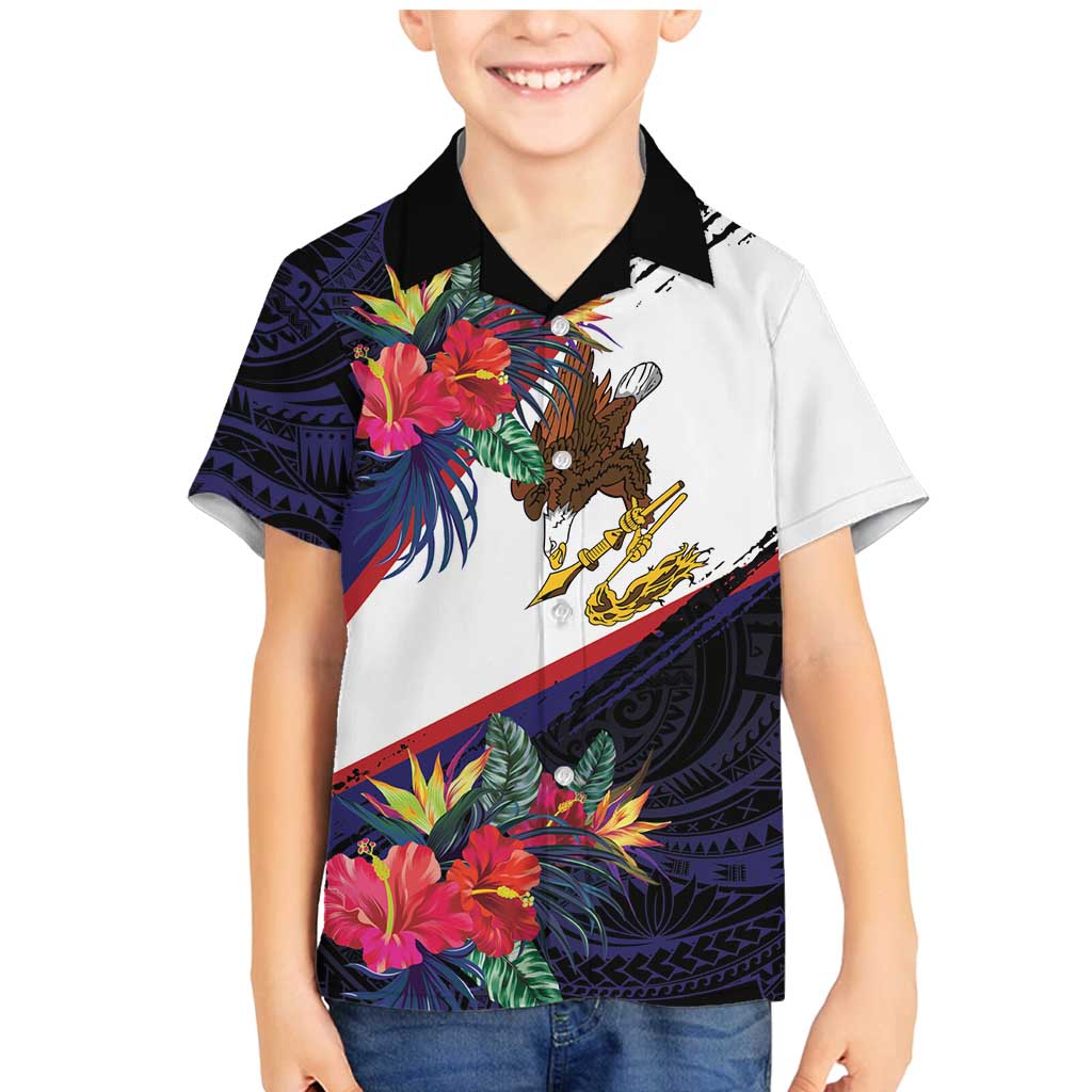 American Samoa Flag Day Since 1900 Family Matching Mermaid Dress and Hawaiian Shirt Samoa Muamua Le Atua Tropical Flowers LT9 Son's Shirt Blue - Polynesian Pride