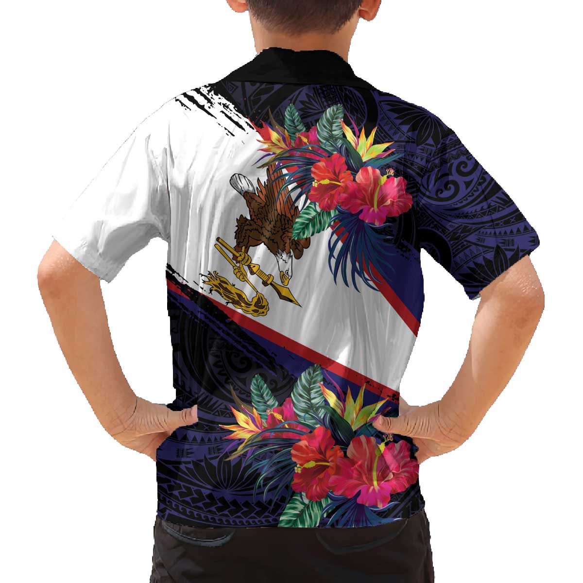 American Samoa Flag Day Since 1900 Family Matching Off The Shoulder Long Sleeve Dress and Hawaiian Shirt Samoa Muamua Le Atua Tropical Flowers LT9 - Polynesian Pride