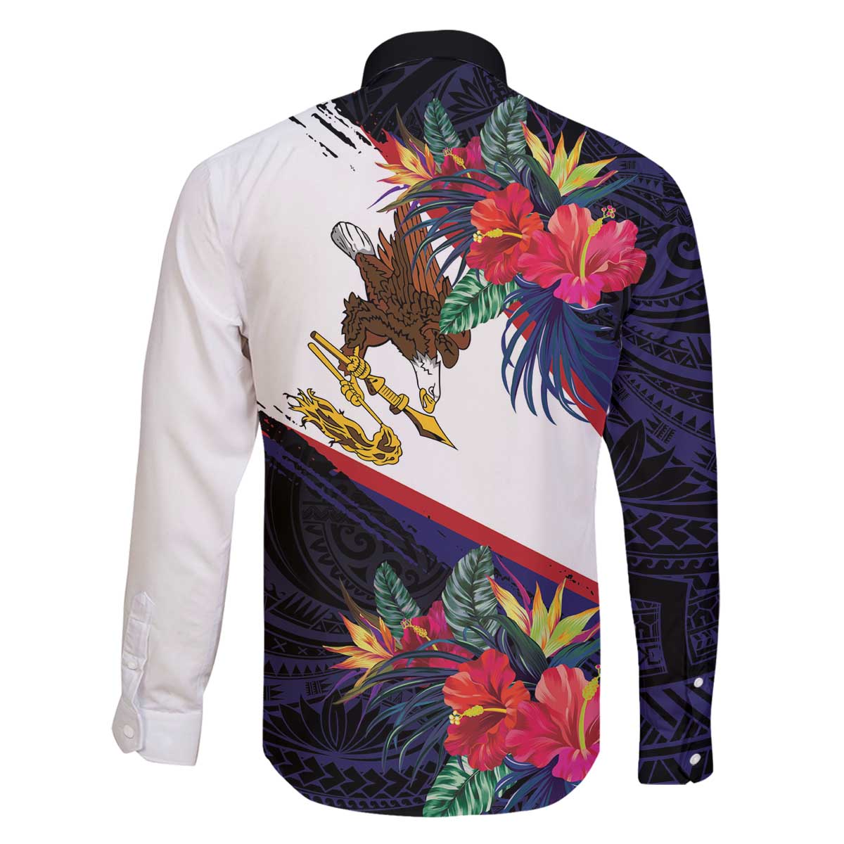 American Samoa Flag Day Since 1900 Family Matching Off The Shoulder Long Sleeve Dress and Hawaiian Shirt Samoa Muamua Le Atua Tropical Flowers LT9 - Polynesian Pride