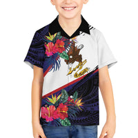American Samoa Flag Day Since 1900 Family Matching Off The Shoulder Long Sleeve Dress and Hawaiian Shirt Samoa Muamua Le Atua Tropical Flowers LT9 Son's Shirt Blue - Polynesian Pride