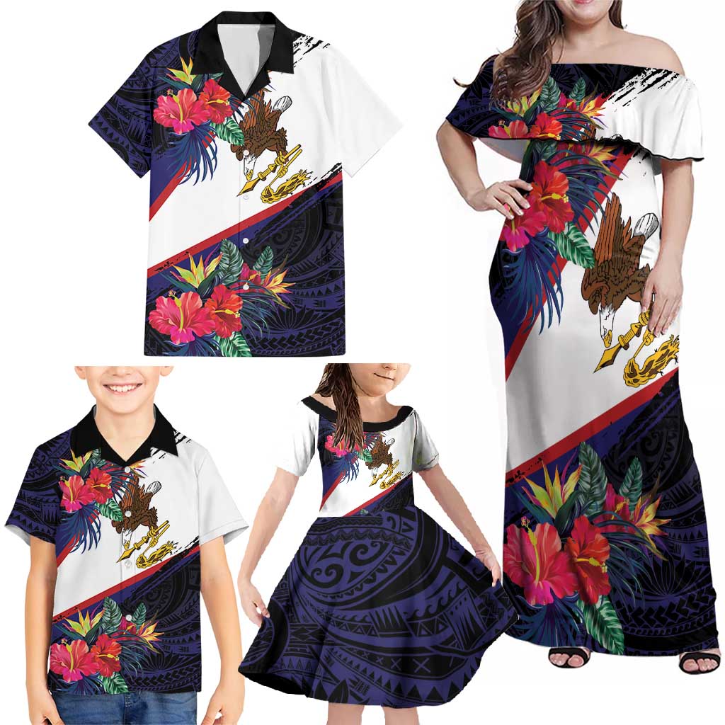 American Samoa Flag Day Since 1900 Family Matching Off Shoulder Maxi Dress and Hawaiian Shirt Samoa Muamua Le Atua Tropical Flowers