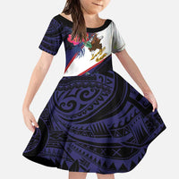 American Samoa Flag Day Since 1900 Family Matching Puletasi and Hawaiian Shirt Samoa Muamua Le Atua Tropical Flowers LT9 Daughter's Dress Blue - Polynesian Pride