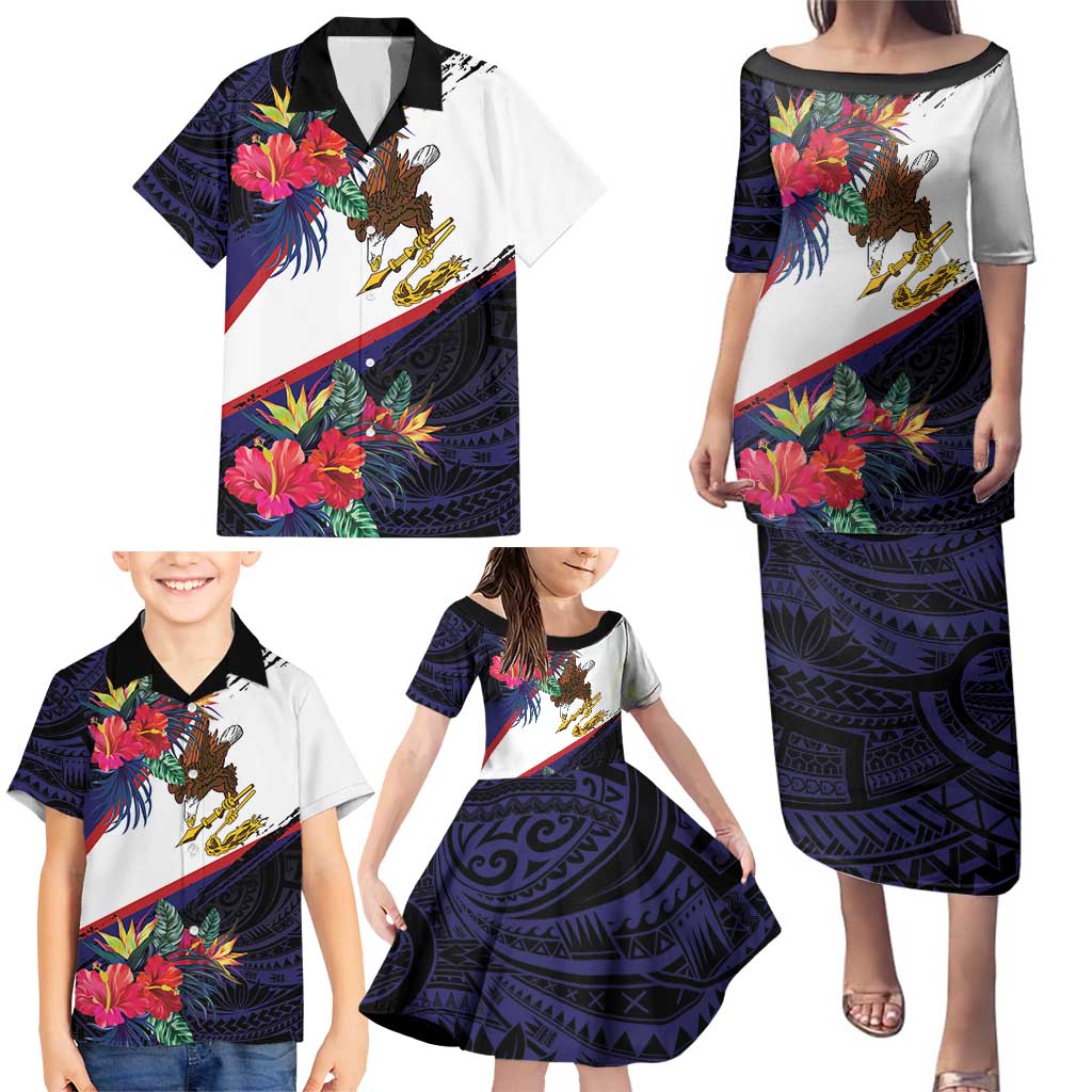American Samoa Flag Day Since 1900 Family Matching Puletasi and Hawaiian Shirt Samoa Muamua Le Atua Tropical Flowers LT9 - Polynesian Pride