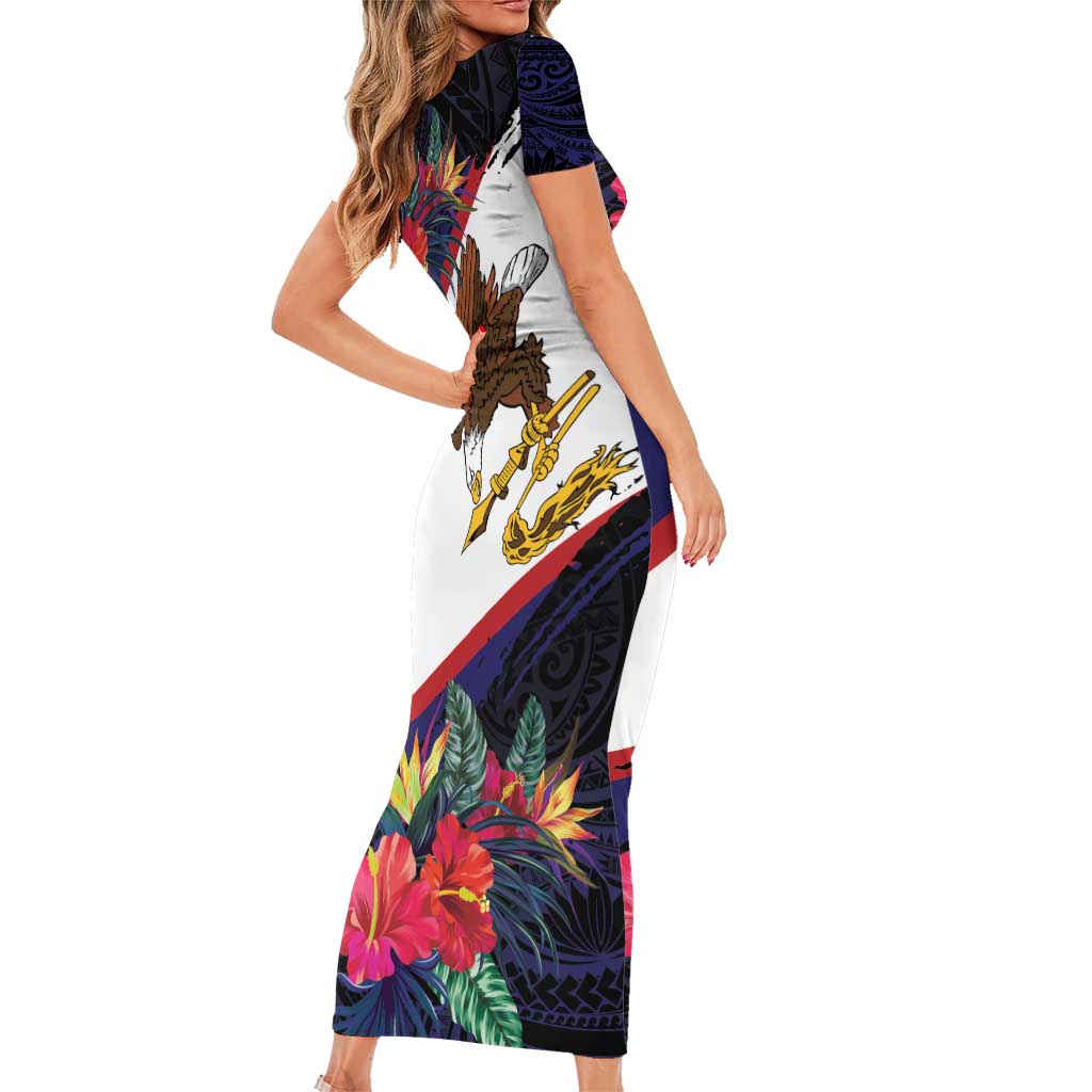 American Samoa Flag Day Since 1900 Family Matching Short Sleeve Bodycon Dress and Hawaiian Shirt Samoa Muamua Le Atua Tropical Flowers LT9 - Polynesian Pride