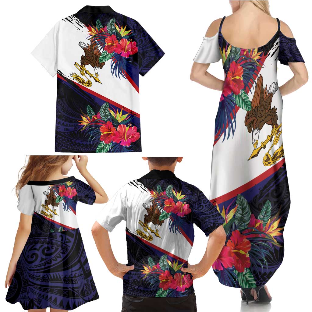 American Samoa Flag Day Since 1900 Family Matching Summer Maxi Dress and Hawaiian Shirt Samoa Muamua Le Atua Tropical Flowers LT9 - Polynesian Pride