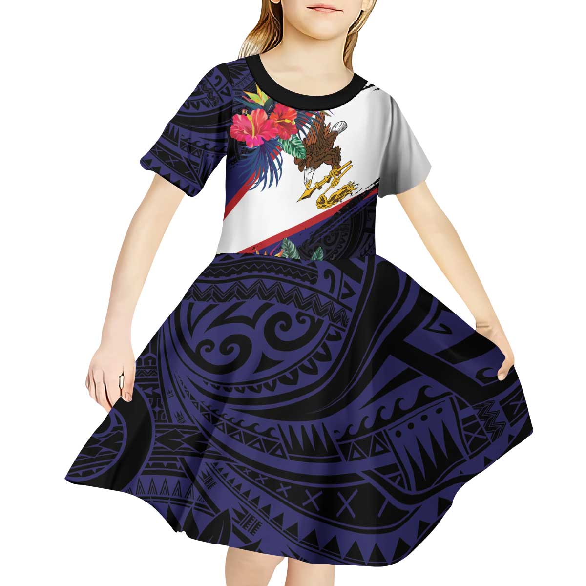 American Samoa Flag Day Since 1900 Kid Short Sleeve Dress Samoa Muamua Le Atua Tropical Flowers