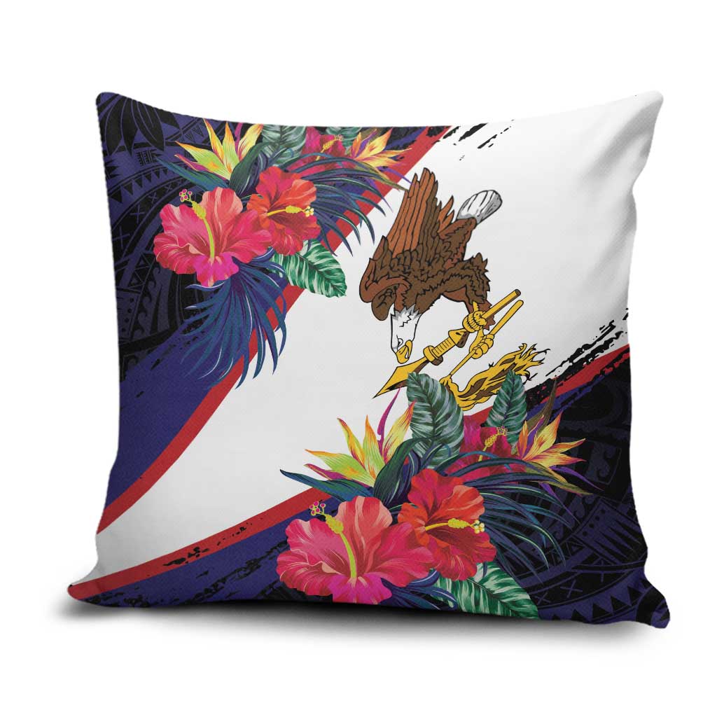 American Samoa Flag Day Since 1900 Pillow Cover Samoa Muamua Le Atua Tropical Flowers LT9 Blue - Polynesian Pride