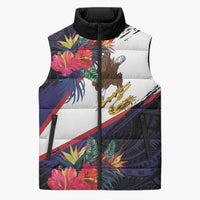 American Samoa Flag Day Since 1900 Sleeveless Puffer Jacket Samoa Muamua Le Atua Tropical Flowers LT9 Unisex Blue - Polynesian Pride