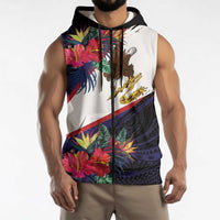 American Samoa Flag Day Since 1900 Sleeveless Zip Hoodie Samoa Muamua Le Atua Tropical Flowers LT9