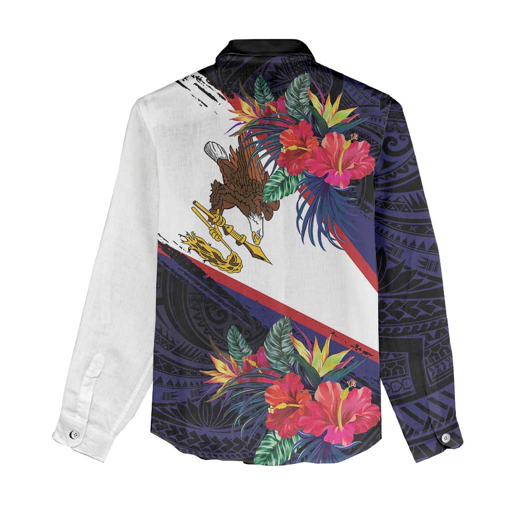 American Samoa Flag Day Since 1900 Women Casual Shirt Samoa Muamua Le Atua Tropical Flowers
