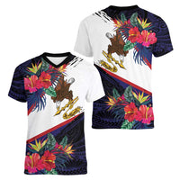 American Samoa Flag Day Since 1900 Women V-Neck T-Shirt Samoa Muamua Le Atua Tropical Flowers