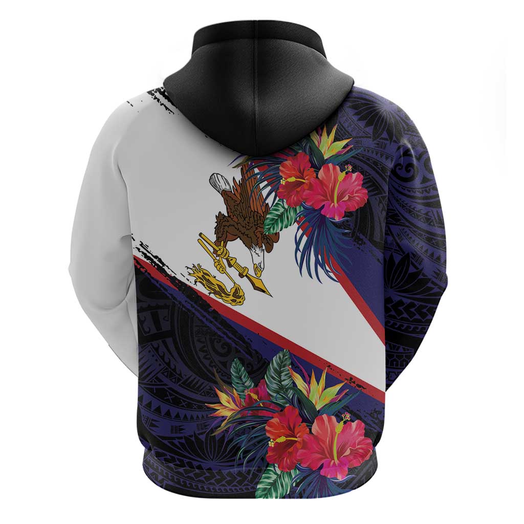 American Samoa Flag Day Since 1900 Zip Hoodie Samoa Muamua Le Atua Tropical Flowers