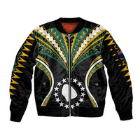 (Personalised) Polynesian Pride Atiu Island Sleeve Zip Bomber Jacket Cook Islands Tribal Wave Style LT9 Unisex Black - Polynesian Pride