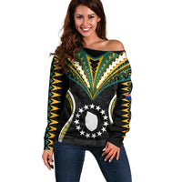 (Personalised) Polynesian Pride Mauke Island Off Shoulder Sweater Cook Islands Tribal Wave Style LT9 Women Black - Polynesian Pride