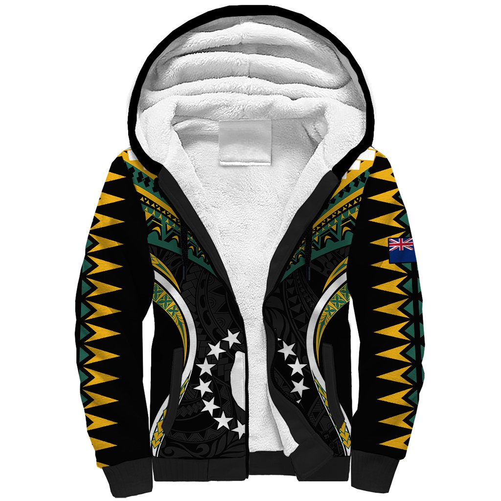 (Personalised) Polynesian Pride Mauke Island Sherpa Hoodie Cook Islands Tribal Wave Style LT9 Unisex Black - Polynesian Pride