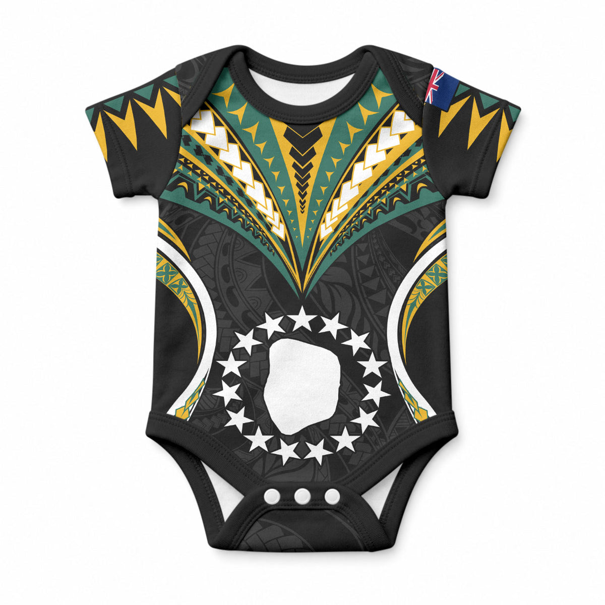 Personalised Polynesian Pride Mitiaro Island Baby Onesie Cook Islands Tribal Wave Style LT9 Black - Polynesian Pride