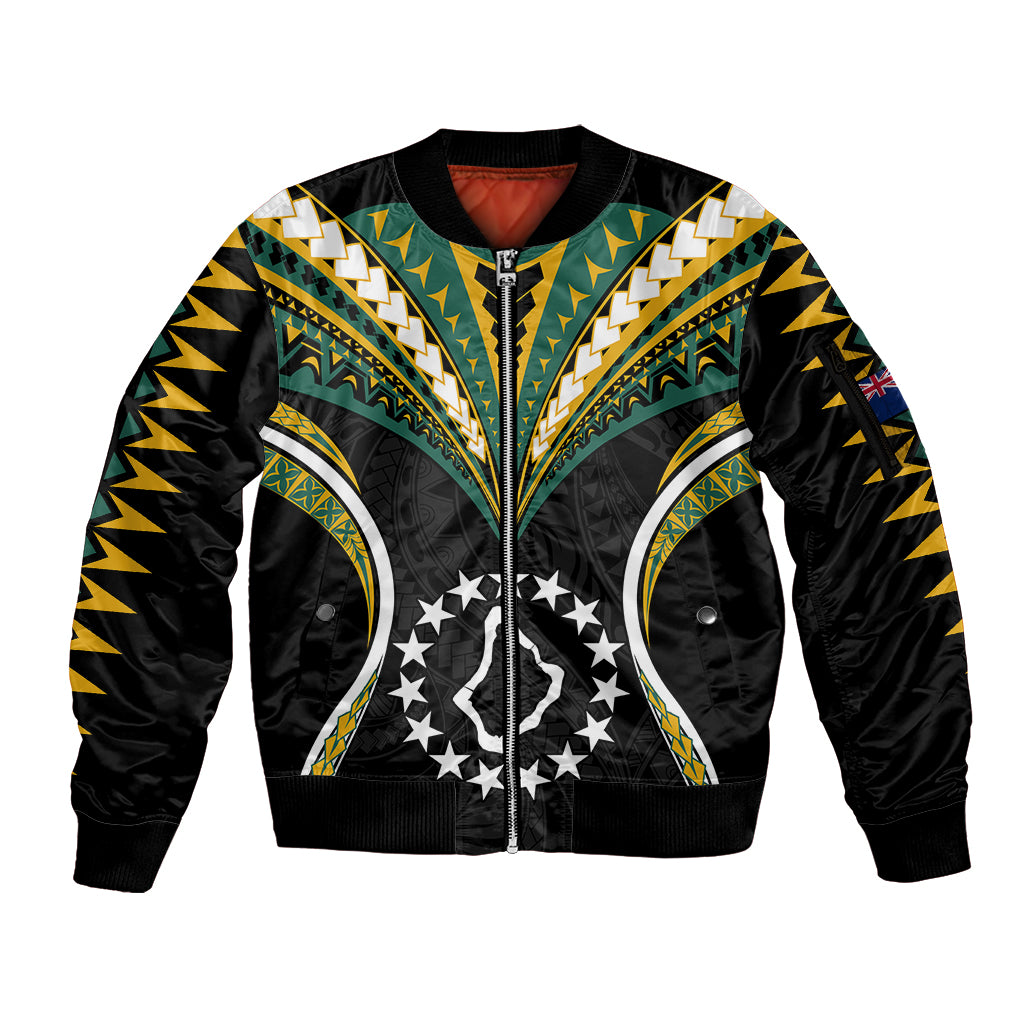 (Personalised) Polynesian Pride Palmerston Island Sleeve Zip Bomber Jacket Cook Islands Tribal Wave Style LT9 Unisex Black - Polynesian Pride