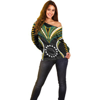 Polynesian Pride Penrhyn Island Off Shoulder Sweater Cook Islands Tribal Wave Style LT9 - Polynesian Pride