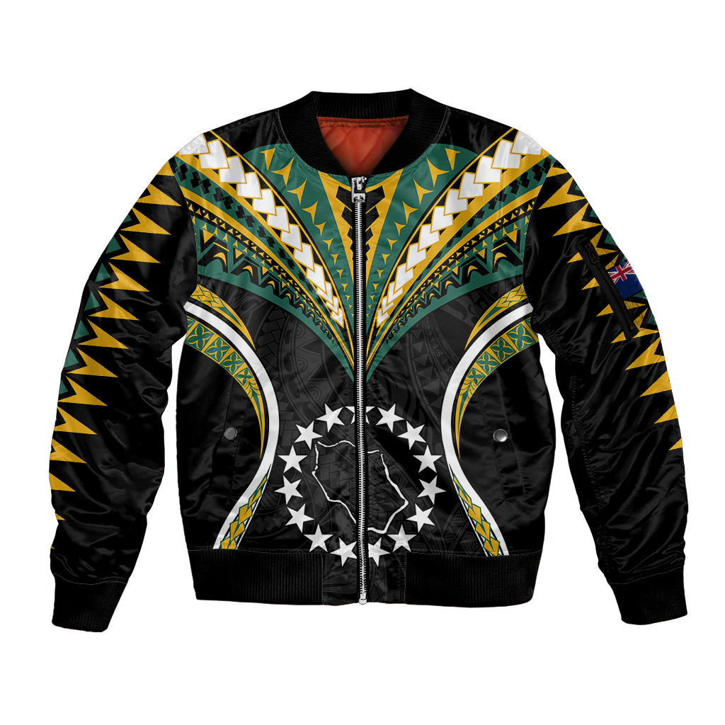Polynesian Pride Penrhyn Island Sleeve Zip Bomber Jacket Cook Islands Tribal Wave Style LT9 Unisex Black - Polynesian Pride