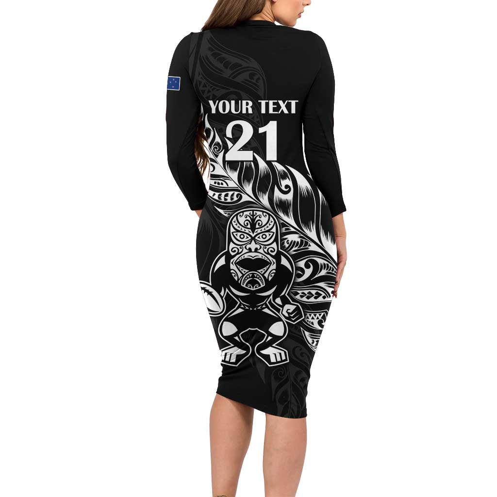 New Zealand Rugby Custom Family Matching Long Sleeve Bodycon Dress and Hawaiian Shirt Opango All Black Fern LT9 - Polynesian Pride