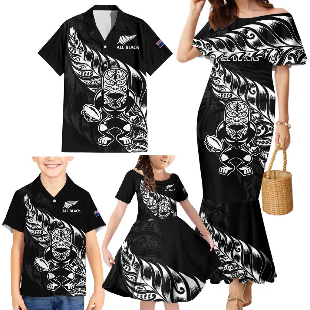 New Zealand Rugby Custom Family Matching Mermaid Dress and Hawaiian Shirt Opango All Black Fern LT9 - Polynesian Pride