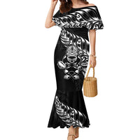 New Zealand Rugby Custom Family Matching Mermaid Dress and Hawaiian Shirt Opango All Black Fern LT9 Mom's Dress Black - Polynesian Pride