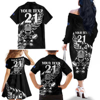 New Zealand Rugby Custom Family Matching Off The Shoulder Long Sleeve Dress and Hawaiian Shirt Opango All Black Fern LT9 - Polynesian Pride