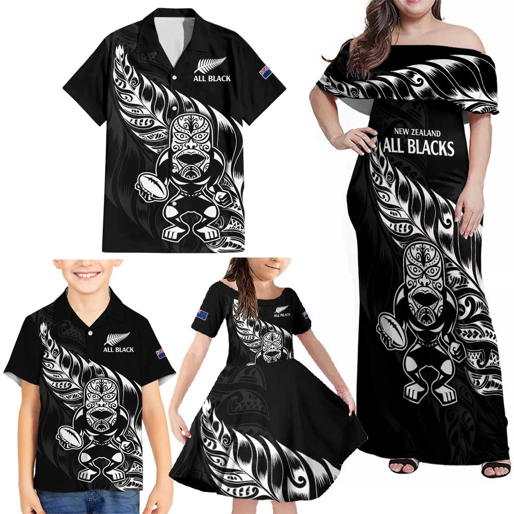 New Zealand Rugby Custom Family Matching Off Shoulder Maxi Dress and Hawaiian Shirt Opango All Black Fern LT9 - Polynesian Pride