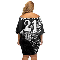 New Zealand Rugby Custom Family Matching Off Shoulder Short Dress and Hawaiian Shirt Opango All Black Fern LT9 - Polynesian Pride