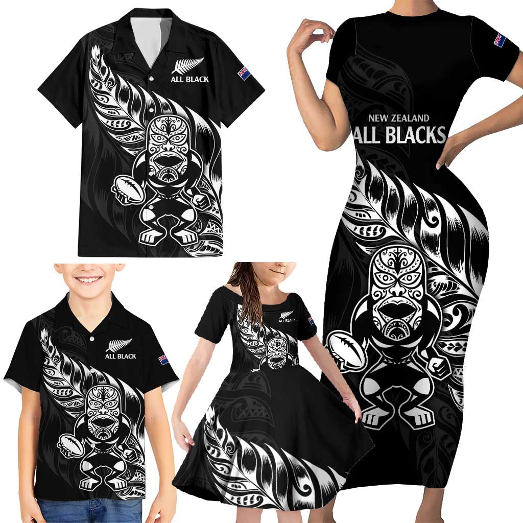 New Zealand Rugby Custom Family Matching Short Sleeve Bodycon Dress and Hawaiian Shirt Opango All Black Fern LT9 - Polynesian Pride