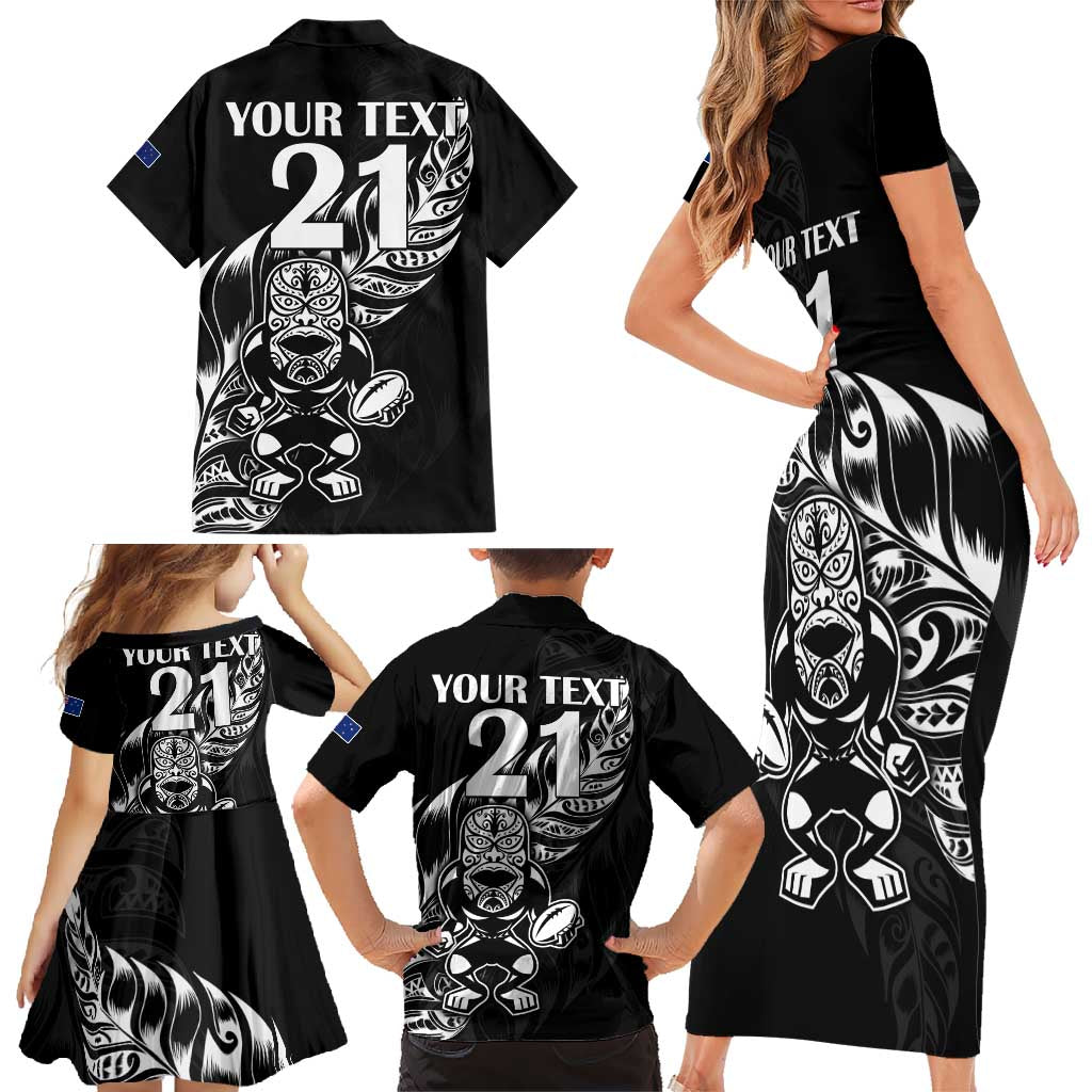 New Zealand Rugby Custom Family Matching Short Sleeve Bodycon Dress and Hawaiian Shirt Opango All Black Fern LT9 - Polynesian Pride