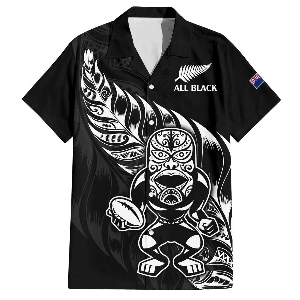 New Zealand Rugby Custom Family Matching Summer Maxi Dress and Hawaiian Shirt Opango All Black Fern LT9 Dad's Shirt - Short Sleeve Black - Polynesian Pride