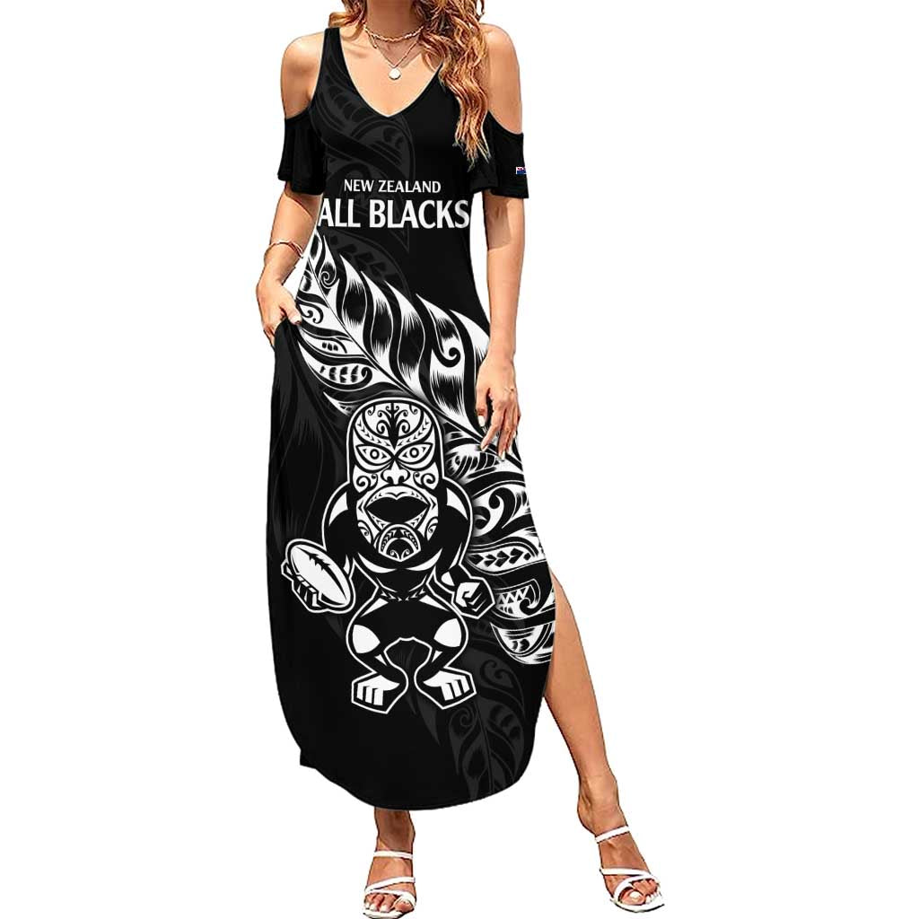 New Zealand Rugby Custom Family Matching Summer Maxi Dress and Hawaiian Shirt Opango All Black Fern LT9 Mom's Dress Black - Polynesian Pride