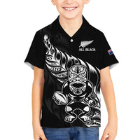 New Zealand Rugby Custom Family Matching Tank Maxi Dress and Hawaiian Shirt Opango All Black Fern LT9 Son's Shirt Black - Polynesian Pride