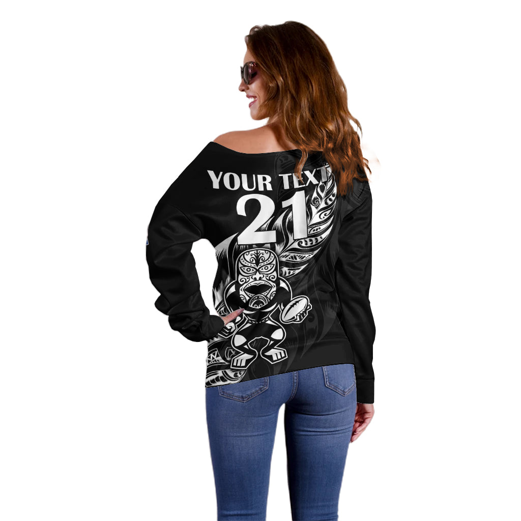 (Custom Text And Number) New Zealand All Black Rugby Off Shoulder Sweater LT9 - Polynesian Pride