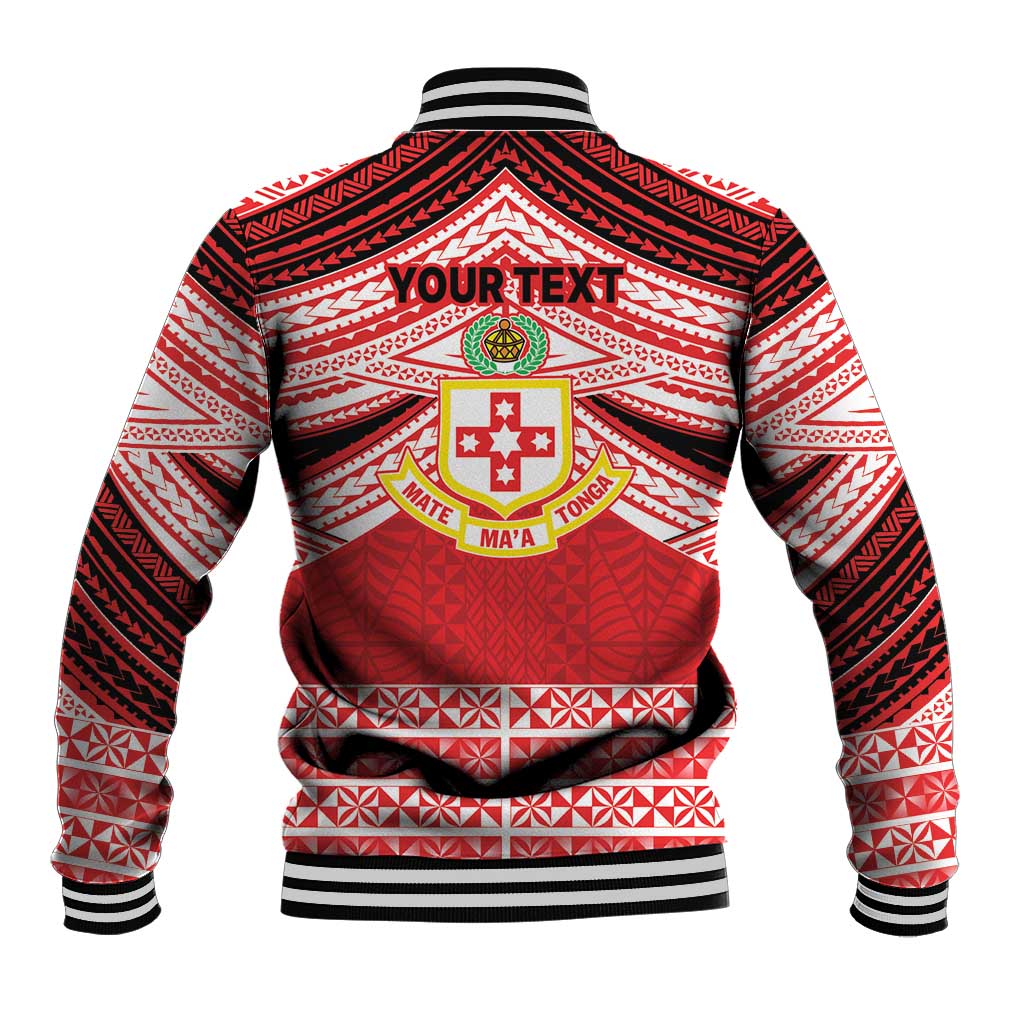 Personalised Kolisi Tonga College Atele Baseball Jacket Polynesian Ngatu Tribal