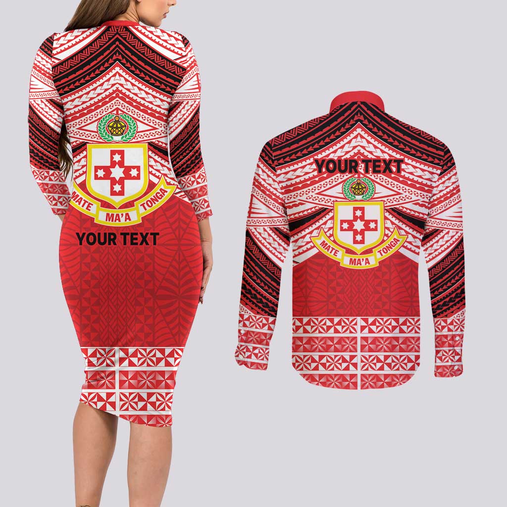 Personalised Kolisi Tonga College Atele Couples Matching Long Sleeve Bodycon Dress and Long Sleeve Button Shirt Polynesian Ngatu Tribal
