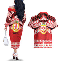 Personalised Kolisi Tonga College Atele Couples Matching Off The Shoulder Long Sleeve Dress and Hawaiian Shirt Polynesian Ngatu Tribal