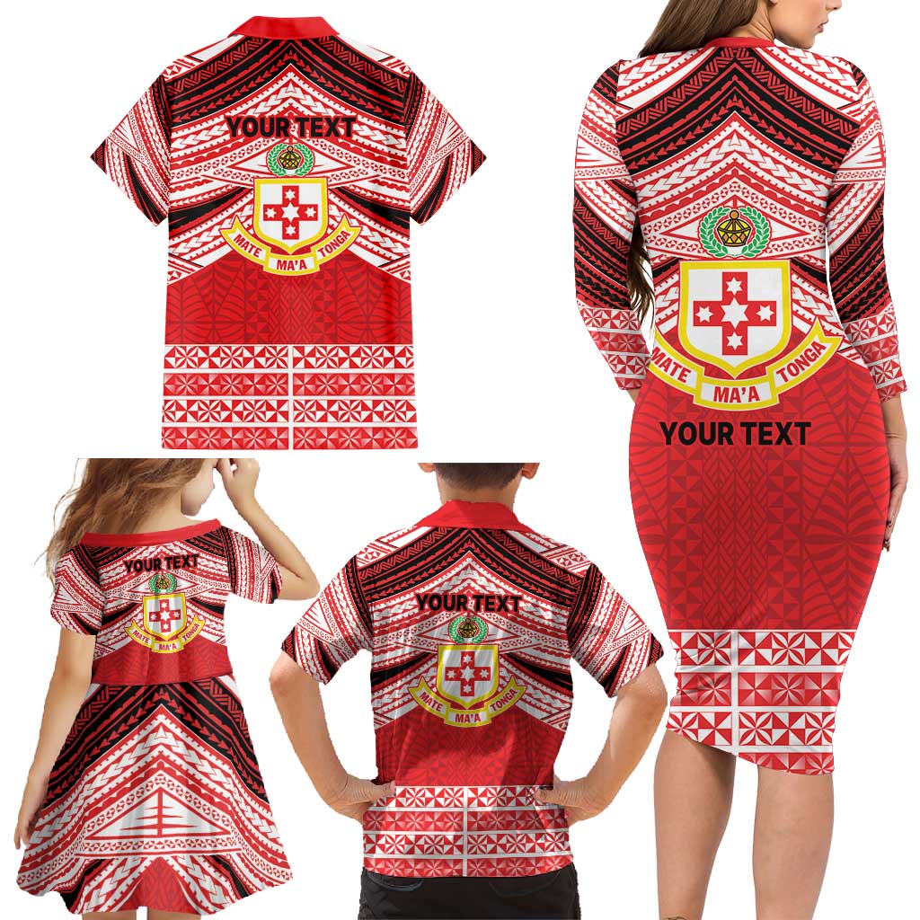 Personalised Kolisi Tonga College Atele Family Matching Long Sleeve Bodycon Dress and Hawaiian Shirt Polynesian Ngatu Tribal LT9 - Polynesian Pride