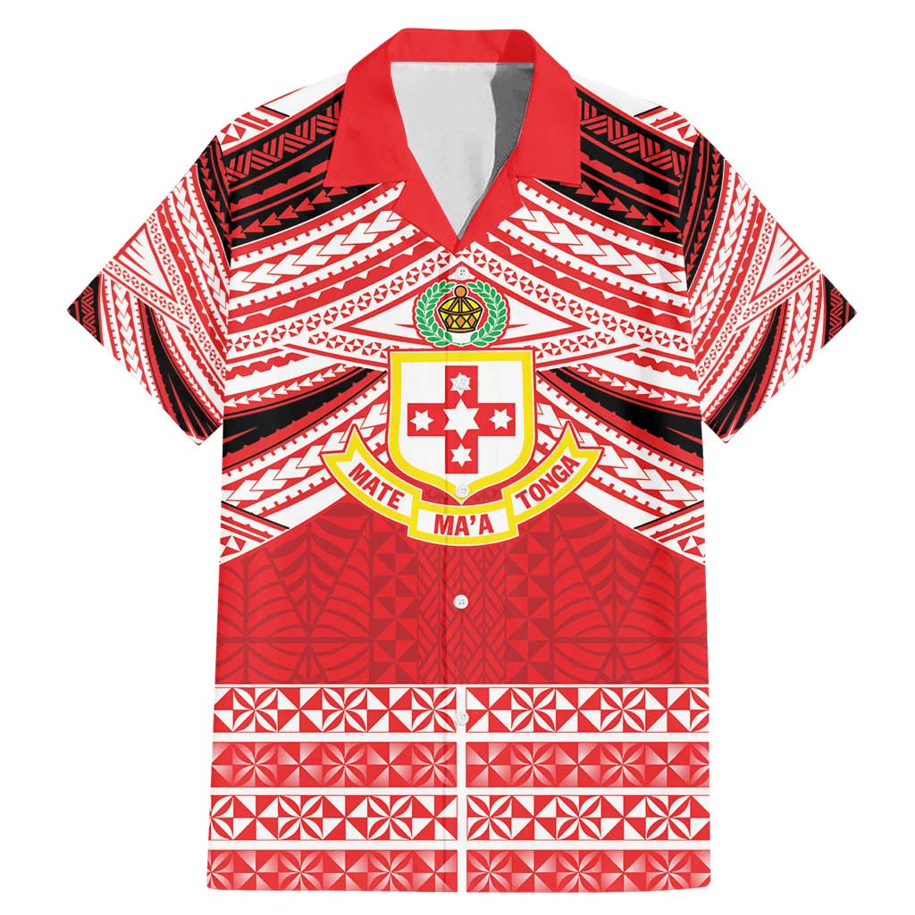 Personalised Kolisi Tonga College Atele Family Matching Mermaid Dress and Hawaiian Shirt Polynesian Ngatu Tribal LT9 Dad's Shirt - Short Sleeve Red - Polynesian Pride