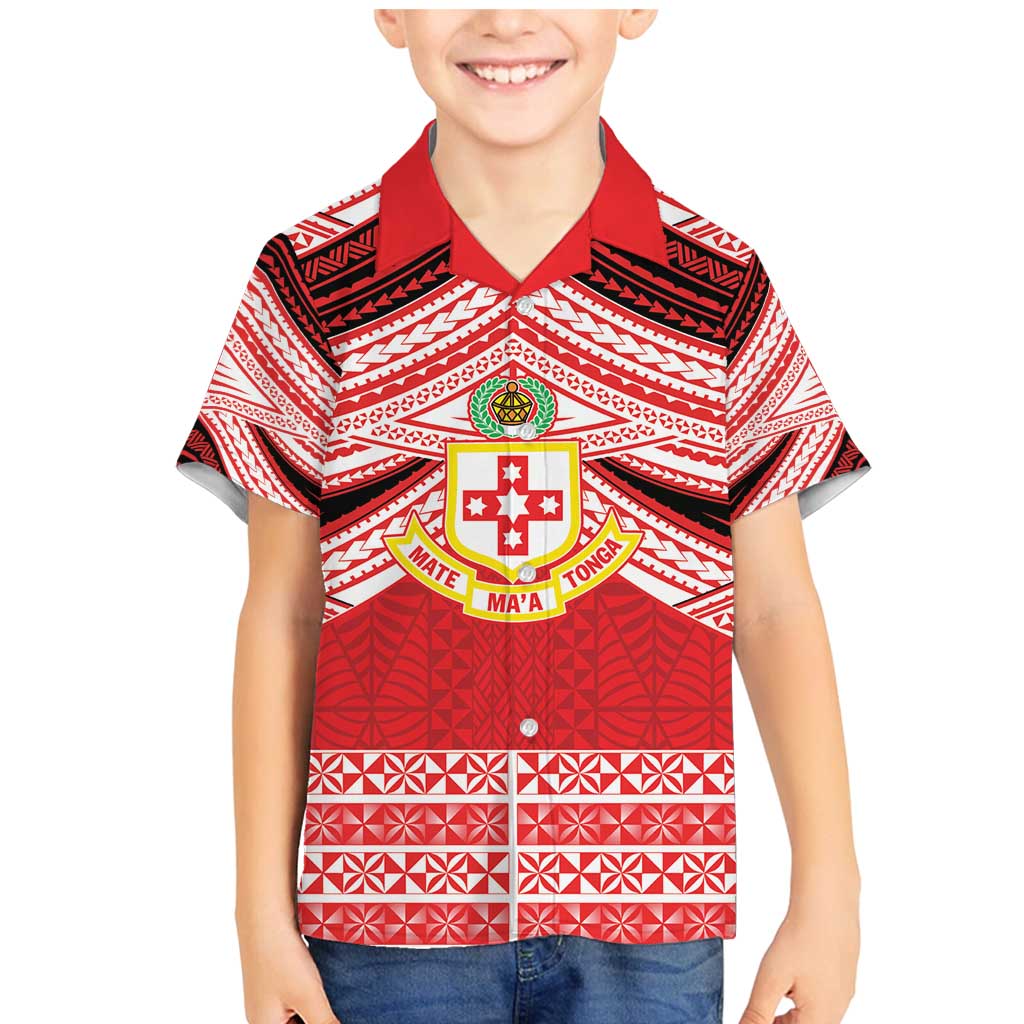 Personalised Kolisi Tonga College Atele Family Matching Mermaid Dress and Hawaiian Shirt Polynesian Ngatu Tribal LT9 Son's Shirt Red - Polynesian Pride