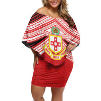 Personalised Kolisi Tonga College Atele Family Matching Off Shoulder Short Dress and Hawaiian Shirt Polynesian Ngatu Tribal LT9 Mom's Dress Red - Polynesian Pride