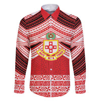 Personalised Kolisi Tonga College Atele Family Matching Short Sleeve Bodycon Dress and Hawaiian Shirt Polynesian Ngatu Tribal LT9 Dad's Shirt - Long Sleeve Red - Polynesian Pride