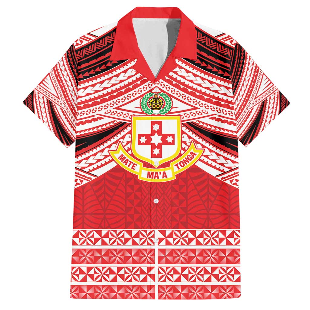 Personalised Kolisi Tonga College Atele Family Matching Tank Maxi Dress and Hawaiian Shirt Polynesian Ngatu Tribal LT9 Dad's Shirt - Short Sleeve Red - Polynesian Pride