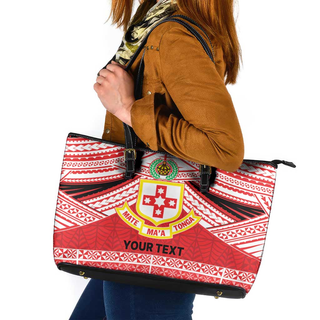 Personalised Kolisi Tonga College Atele Leather Tote Bag Polynesian Ngatu Tribal