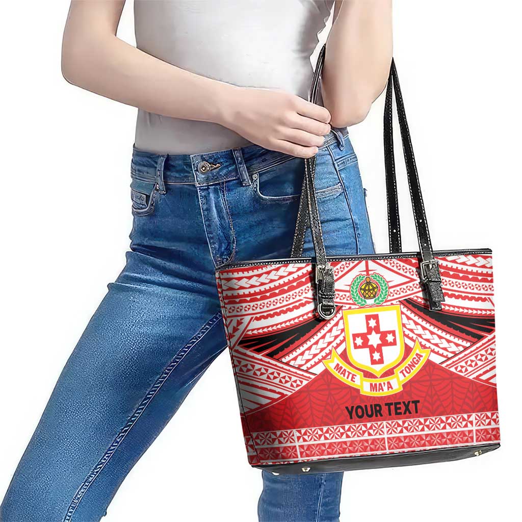 Personalised Kolisi Tonga College Atele Leather Tote Bag Polynesian Ngatu Tribal