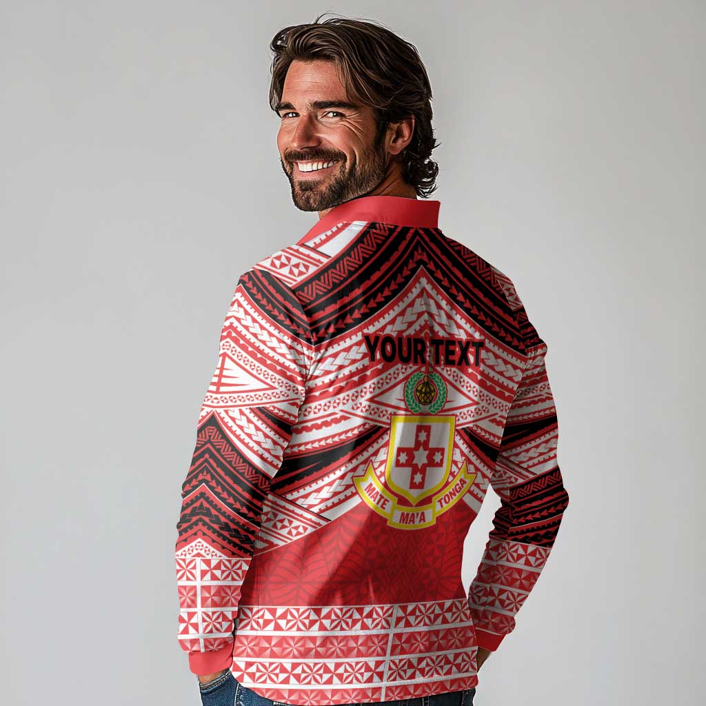 Personalised Kolisi Tonga College Atele Long Sleeve Polo Shirt Polynesian Ngatu Tribal