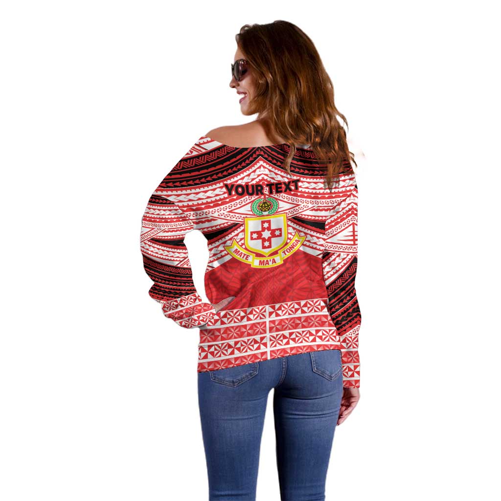 Personalised Kolisi Tonga College Atele Off Shoulder Sweater Polynesian Ngatu Tribal